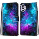 For Samsung Galaxy A32 5G Coloured Drawing Cross Texture Horizontal Flip PU Leather Case with Holder & Card Slots & Wallet & Lanyard(Purple Green Starry Sky)