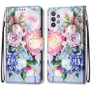 For Samsung Galaxy A32 5G Coloured Drawing Cross Texture Horizontal Flip PU Leather Case with Holder & Card Slots & Wallet & Lanyard(Light Pink Bouquet)