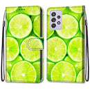 For Samsung Galaxy A52 5G Coloured Drawing Cross Texture Horizontal Flip PU Leather Case with Holder & Card Slots & Wallet & Lanyard(Green Lemon)
