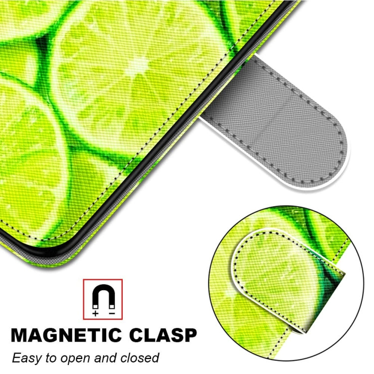 For Samsung Galaxy A52 5G Coloured Drawing Cross Texture Horizontal Flip PU Leather Case with Holder & Card Slots & Wallet & Lanyard(Green Lemon)