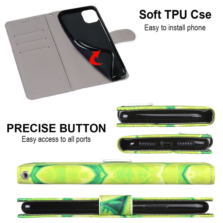 For Samsung Galaxy A52 5G Coloured Drawing Cross Texture Horizontal Flip PU Leather Case with Holder & Card Slots & Wallet & Lanyard(Green Lemon)