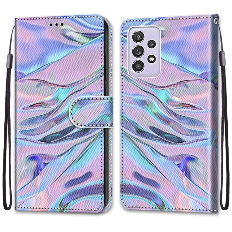 For Samsung Galaxy A52 5G Coloured Drawing Cross Texture Horizontal Flip PU Leather Case with Holder & Card Slots & Wallet & Lanyard(Fluorescent Water Texture)