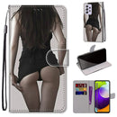For Samsung Galaxy A52 5G Coloured Drawing Cross Texture Horizontal Flip PU Leather Case with Holder & Card Slots & Wallet & Lanyard(Upskirt)
