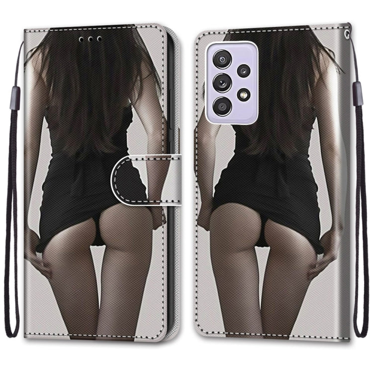 For Samsung Galaxy A52 5G Coloured Drawing Cross Texture Horizontal Flip PU Leather Case with Holder & Card Slots & Wallet & Lanyard(Upskirt)