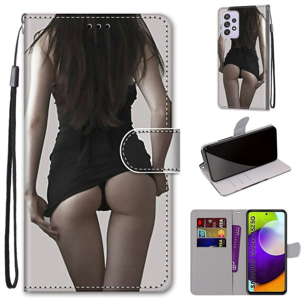 For Samsung Galaxy A52 5G Coloured Drawing Cross Texture Horizontal Flip PU Leather Case with Holder & Card Slots & Wallet & Lanyard(Upskirt)