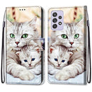 For Samsung Galaxy A52 5G Coloured Drawing Cross Texture Horizontal Flip PU Leather Case with Holder & Card Slots & Wallet & Lanyard(Big Cat Holding Kitten)