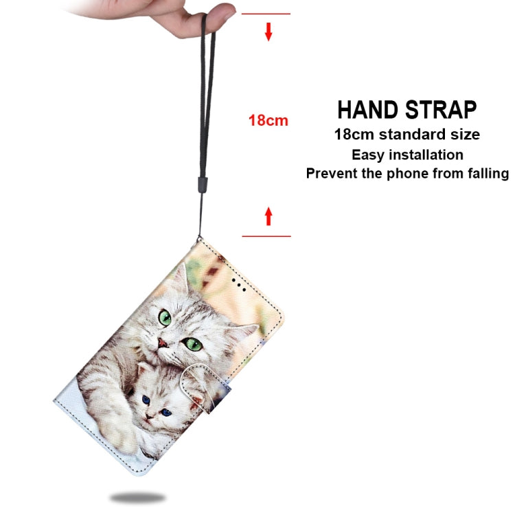 For Samsung Galaxy A52 5G Coloured Drawing Cross Texture Horizontal Flip PU Leather Case with Holder & Card Slots & Wallet & Lanyard(Big Cat Holding Kitten)