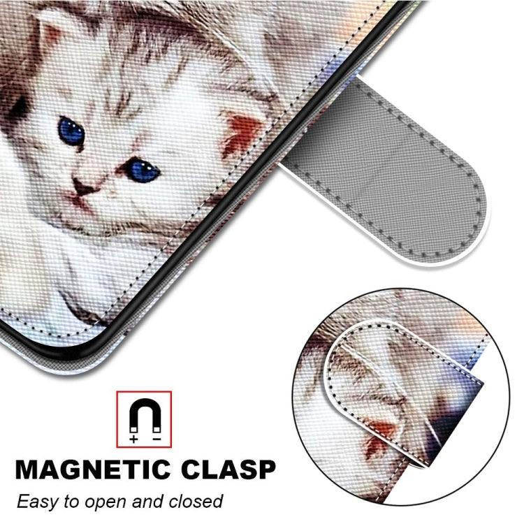 For Samsung Galaxy A52 5G Coloured Drawing Cross Texture Horizontal Flip PU Leather Case with Holder & Card Slots & Wallet & Lanyard(Big Cat Holding Kitten)