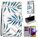 For Samsung Galaxy A52 5G Coloured Drawing Cross Texture Horizontal Flip PU Leather Case with Holder & Card Slots & Wallet & Lanyard(Pink Green Leaf)