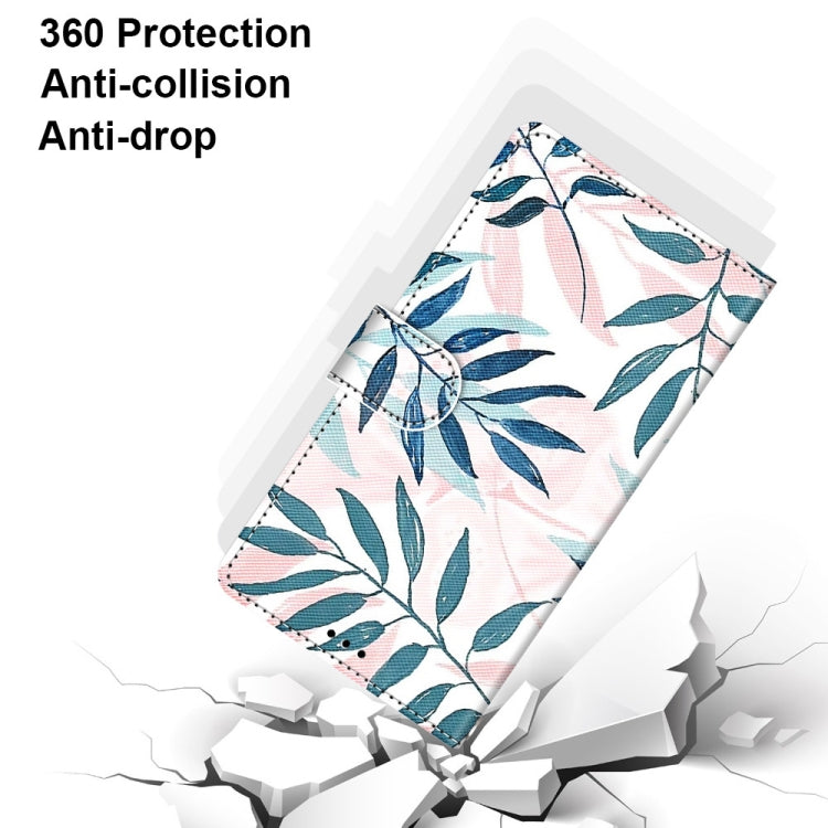 For Samsung Galaxy A52 5G Coloured Drawing Cross Texture Horizontal Flip PU Leather Case with Holder & Card Slots & Wallet & Lanyard(Pink Green Leaf)