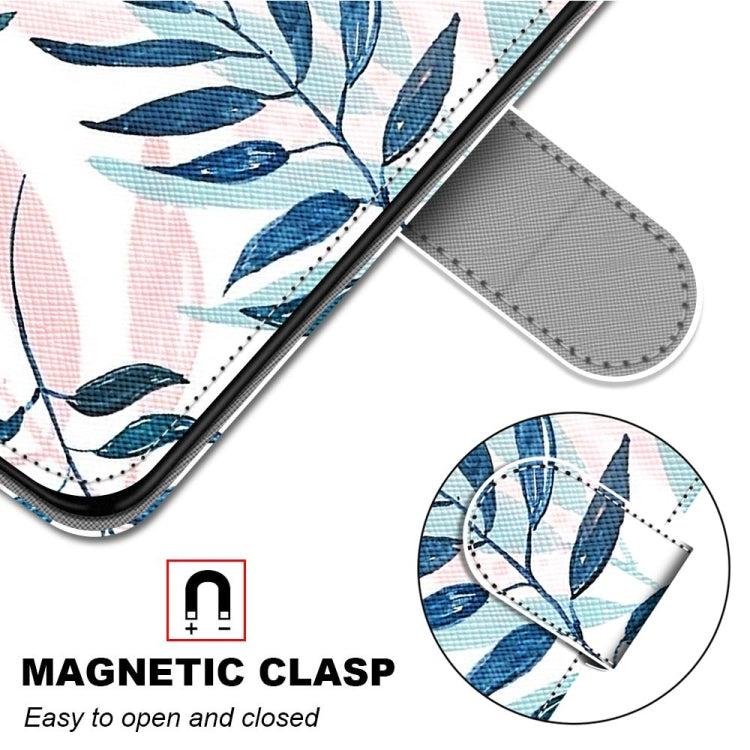 For Samsung Galaxy A52 5G Coloured Drawing Cross Texture Horizontal Flip PU Leather Case with Holder & Card Slots & Wallet & Lanyard(Pink Green Leaf)