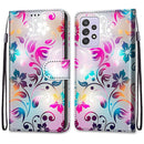 For Samsung Galaxy A52 5G Coloured Drawing Cross Texture Horizontal Flip PU Leather Case with Holder & Card Slots & Wallet & Lanyard(Gradient Colorful Flower)