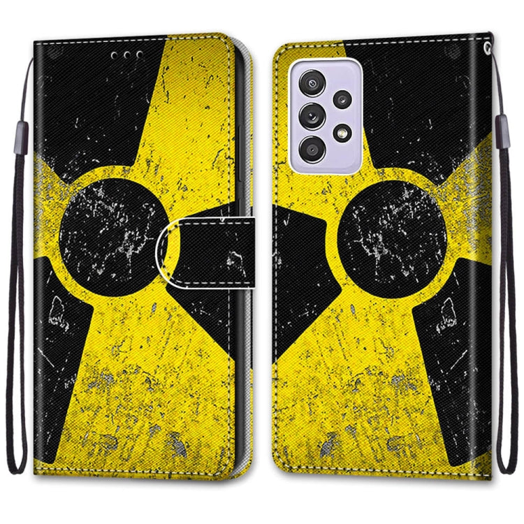 For Samsung Galaxy A52 5G Coloured Drawing Cross Texture Horizontal Flip PU Leather Case with Holder & Card Slots & Wallet & Lanyard(Yellow Black Logo)