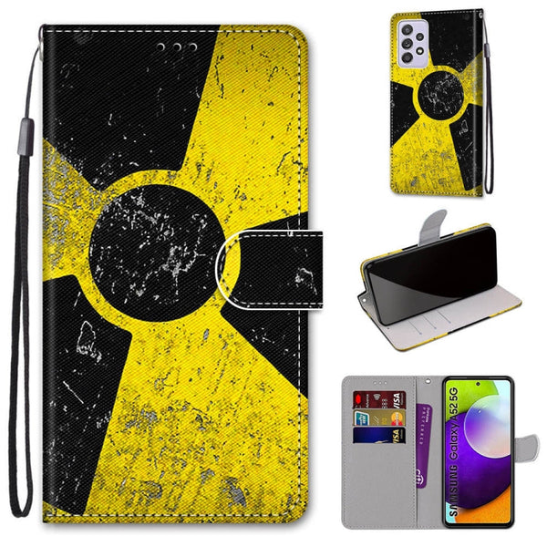 For Samsung Galaxy A52 5G Coloured Drawing Cross Texture Horizontal Flip PU Leather Case with Holder & Card Slots & Wallet & Lanyard(Yellow Black Logo)
