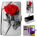 For Samsung Galaxy A52 5G Coloured Drawing Cross Texture Horizontal Flip PU Leather Case with Holder & Card Slots & Wallet & Lanyard(Wood Red Rose)