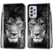 For Samsung Galaxy A52 5G Coloured Drawing Cross Texture Horizontal Flip PU Leather Case with Holder & Card Slots & Wallet & Lanyard(Black White Lion Head)