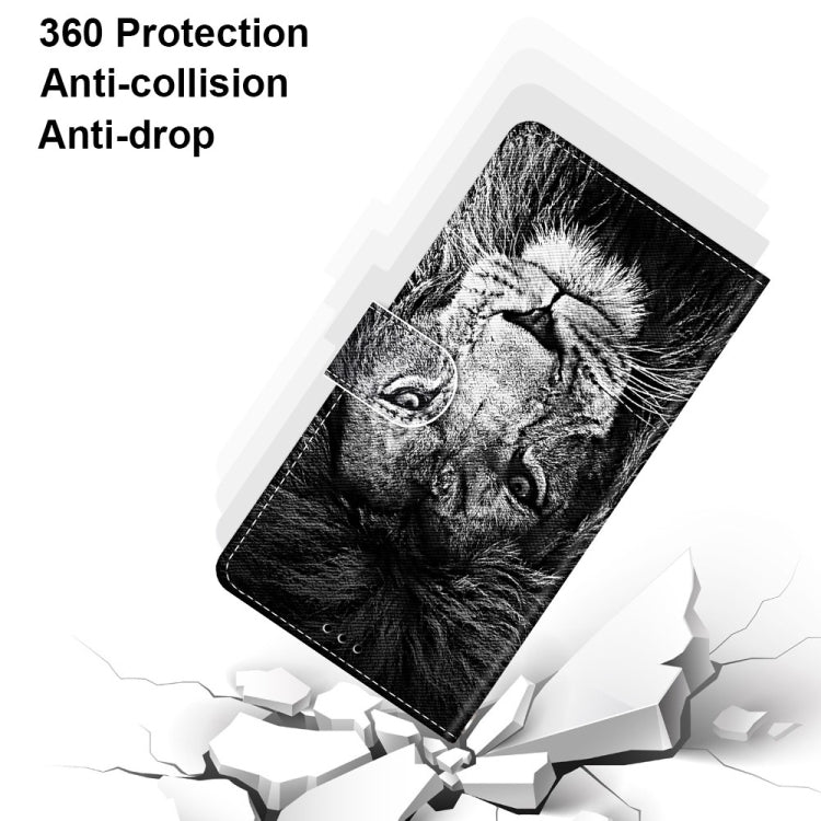 For Samsung Galaxy A52 5G Coloured Drawing Cross Texture Horizontal Flip PU Leather Case with Holder & Card Slots & Wallet & Lanyard(Black White Lion Head)
