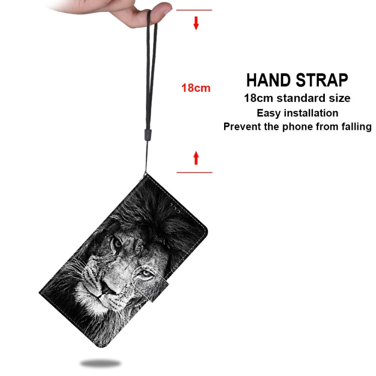 For Samsung Galaxy A52 5G Coloured Drawing Cross Texture Horizontal Flip PU Leather Case with Holder & Card Slots & Wallet & Lanyard(Black White Lion Head)