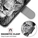 For Samsung Galaxy A52 5G Coloured Drawing Cross Texture Horizontal Flip PU Leather Case with Holder & Card Slots & Wallet & Lanyard(Black White Lion Head)