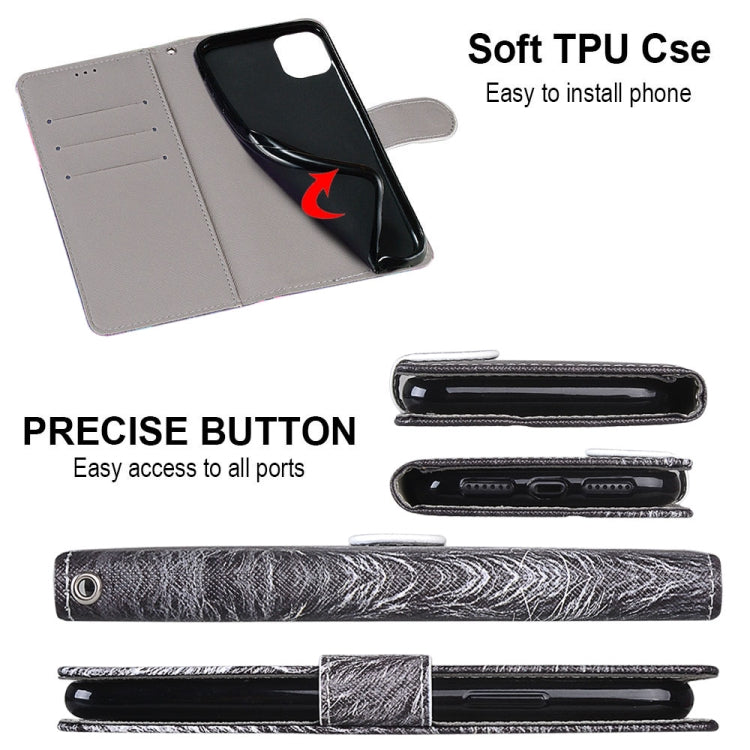 For Samsung Galaxy A52 5G Coloured Drawing Cross Texture Horizontal Flip PU Leather Case with Holder & Card Slots & Wallet & Lanyard(Black White Lion Head)