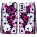 For Samsung Galaxy A52 5G Coloured Drawing Cross Texture Horizontal Flip PU Leather Case with Holder & Card Slots & Wallet & Lanyard(Chrysanthemum Pink White Purple)