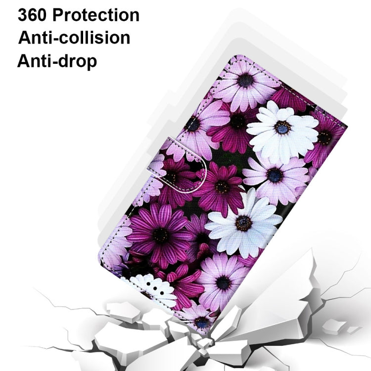 For Samsung Galaxy A52 5G Coloured Drawing Cross Texture Horizontal Flip PU Leather Case with Holder & Card Slots & Wallet & Lanyard(Chrysanthemum Pink White Purple)