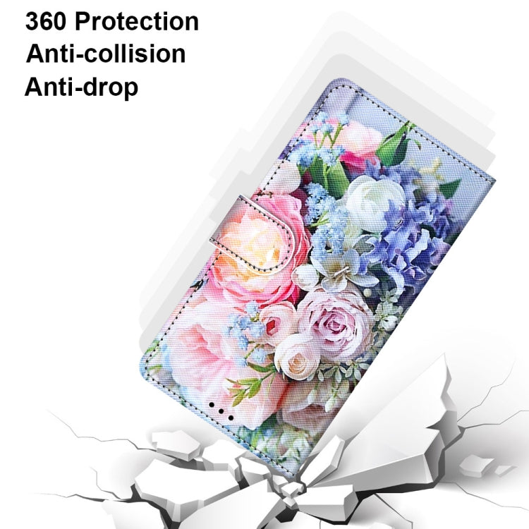 For Samsung Galaxy A52 5G Coloured Drawing Cross Texture Horizontal Flip PU Leather Case with Holder & Card Slots & Wallet & Lanyard(Light Pink Bouquet)
