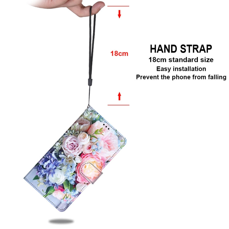 For Samsung Galaxy A52 5G Coloured Drawing Cross Texture Horizontal Flip PU Leather Case with Holder & Card Slots & Wallet & Lanyard(Light Pink Bouquet)
