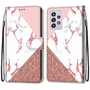 For Samsung Galaxy A52 5G Coloured Drawing Cross Texture Horizontal Flip PU Leather Case with Holder & Card Slots & Wallet & Lanyard(Pink Stone Texture)