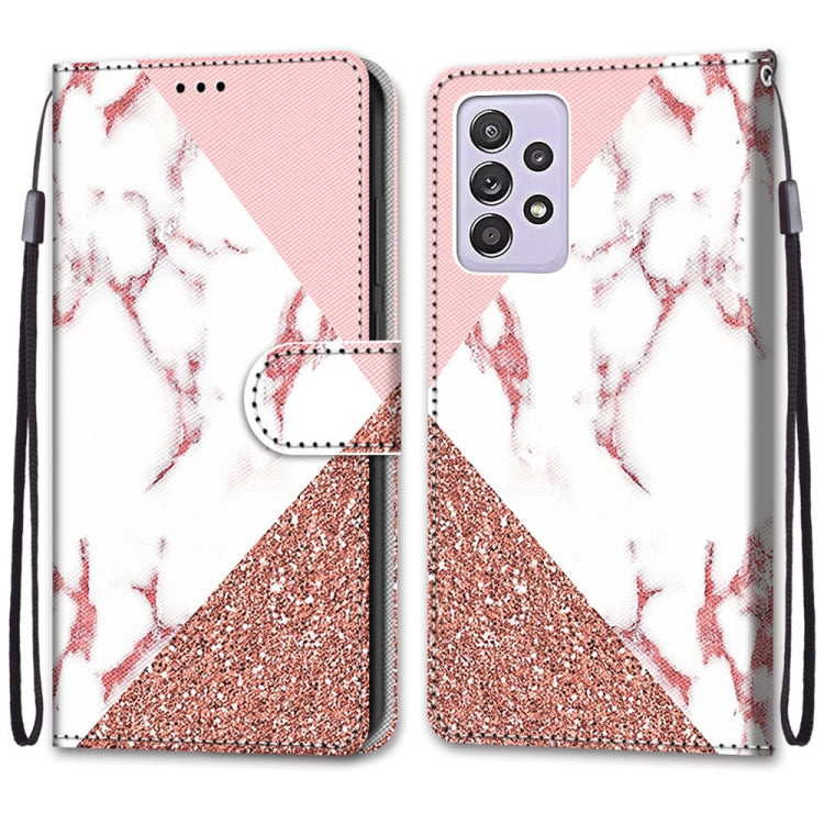 For Samsung Galaxy A52 5G Coloured Drawing Cross Texture Horizontal Flip PU Leather Case with Holder & Card Slots & Wallet & Lanyard(Pink Stone Texture)