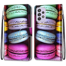 For Samsung Galaxy A52 5G Coloured Drawing Cross Texture Horizontal Flip PU Leather Case with Holder & Card Slots & Wallet & Lanyard(Colorful Cakes)