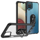 For Samsung Galaxy A12 Shockproof Transparent TPU + Acrylic Protective Case with Ring Holder(Black and Silver)