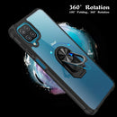 For Samsung Galaxy A12 Shockproof Transparent TPU + Acrylic Protective Case with Ring Holder(Black and Silver)