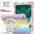 Shockproof Colorful Silicone + PC Protective Case with Holder & Shoulder Strap & Hand Strap For iPad 9.7 (2018)(Pink)