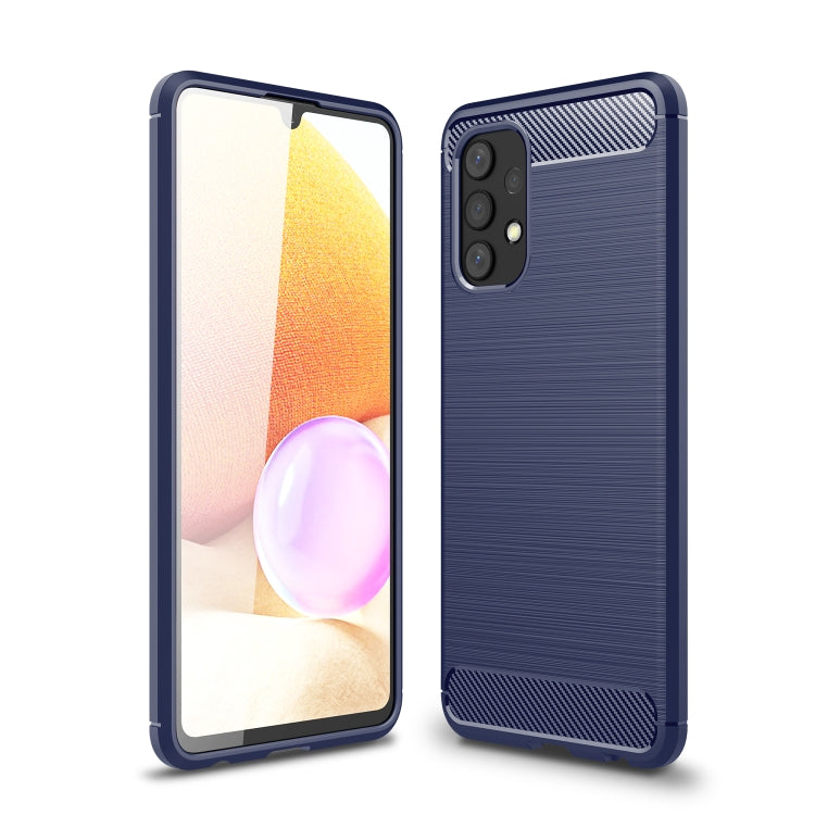For Samsung Galaxy A32 4G Brushed Texture Carbon Fiber TPU Case(Navy Blue)