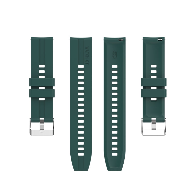 For Amazfit GTS 2e / GTS 2 20mm Silicone Watch Band with Silver Buckle(Dark Green)