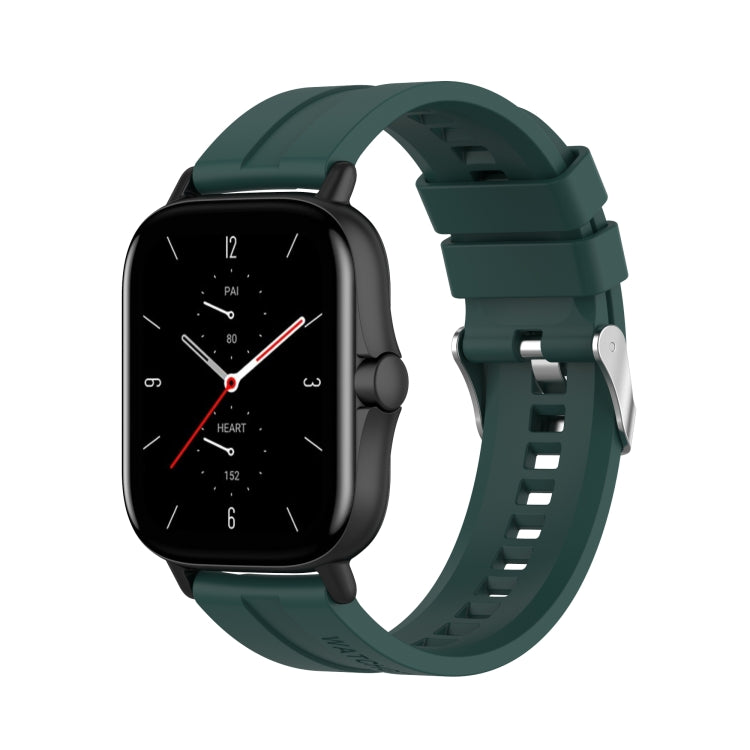 For Amazfit GTS 2e / GTS 2 20mm Silicone Watch Band with Silver Buckle(Dark Green)