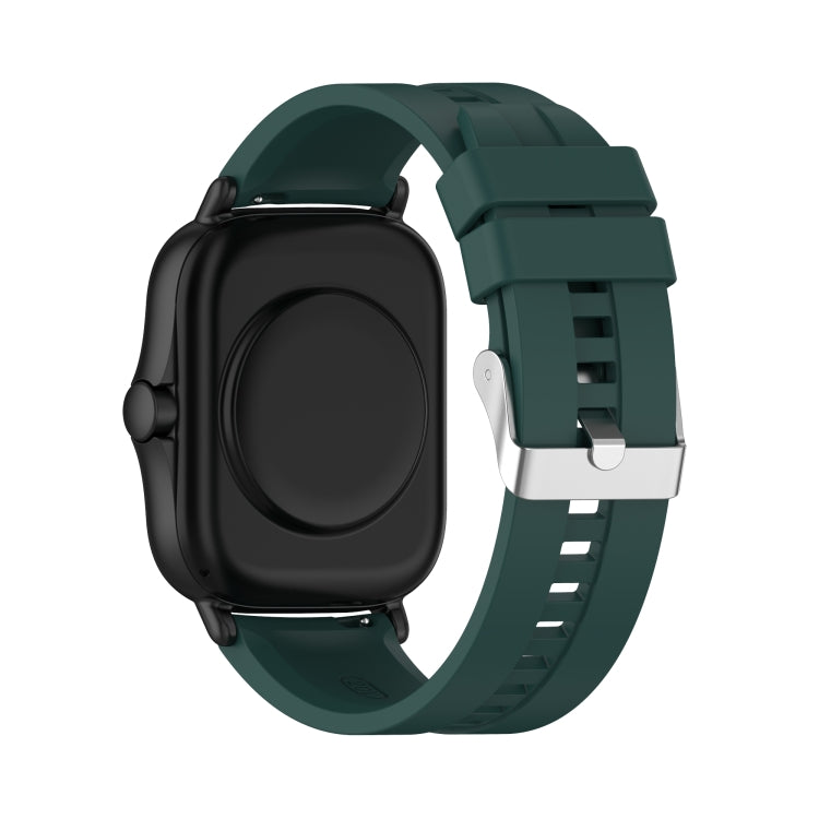 For Amazfit GTS 2e / GTS 2 20mm Silicone Watch Band with Silver Buckle(Dark Green)