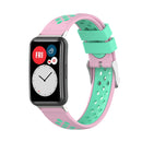 For Huawei Watch Fit 18mm Clasp Style Silicone Two-color Watch Band(Pink+Green)