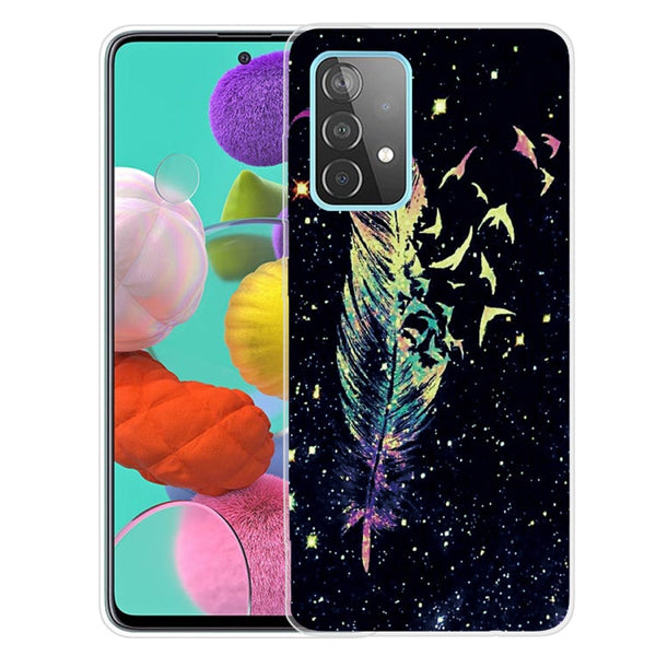For Samsung Galaxy A32 4G Shockproof Painted Transparent TPU Protective Case(Colorful Feathers)
