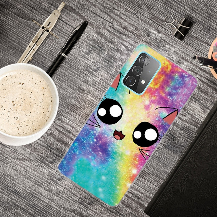 For Samsung Galaxy A32 4G Shockproof Painted Transparent TPU Protective Case(Starry Cute Cat)