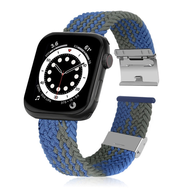 Braided + Stainless Steel Watch Band For Apple Watch Series 7 41mm / 6 & SE & 5 & 4 40mm / 3 & 2 & 1 38mm(Blue Green)