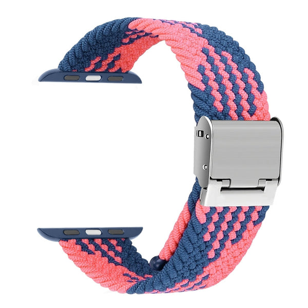 Braided + Stainless Steel Watch Band For Apple Watch Series 7 41mm / 6 & SE & 5 & 4 40mm / 3 & 2 & 1 38mm(Blue Pink)