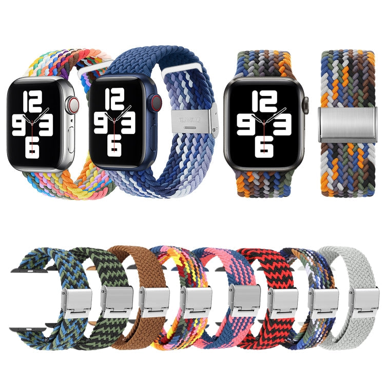 Braided + Stainless Steel Watch Band For Apple Watch Series 7 41mm / 6 & SE & 5 & 4 40mm / 3 & 2 & 1 38mm(Vertical Blue White)