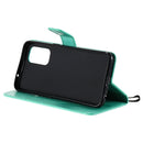 For OPPO Reno5 5G Tree & Cat Pattern Pressed Printing Horizontal Flip PU Leather Case with Holder & Card Slots & Wallet & Lanyard(Green)