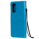 For OPPO Reno5 5G Tree & Cat Pattern Pressed Printing Horizontal Flip PU Leather Case with Holder & Card Slots & Wallet & Lanyard(Blue)