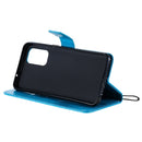 For OPPO Reno5 5G Tree & Cat Pattern Pressed Printing Horizontal Flip PU Leather Case with Holder & Card Slots & Wallet & Lanyard(Blue)