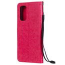 For OPPO Reno5 5G Tree & Cat Pattern Pressed Printing Horizontal Flip PU Leather Case with Holder & Card Slots & Wallet & Lanyard(Rose Red)