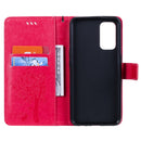 For OPPO Reno5 5G Tree & Cat Pattern Pressed Printing Horizontal Flip PU Leather Case with Holder & Card Slots & Wallet & Lanyard(Rose Red)