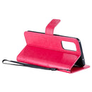 For OPPO Reno5 5G Tree & Cat Pattern Pressed Printing Horizontal Flip PU Leather Case with Holder & Card Slots & Wallet & Lanyard(Rose Red)